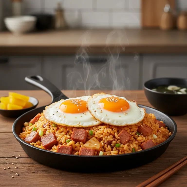 초간단 자취 요리 스팸 김치볶음밥 레시피, 굴소스 없이 고깃집 스타일로 맛내는 비법과 계란 후라이 예쁘게 굽기